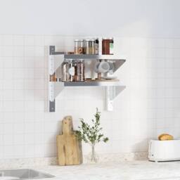 Berkfield Home Durable 2-Tier Wall Shelf 50x23.5x60 cm Silver Stainless Steel