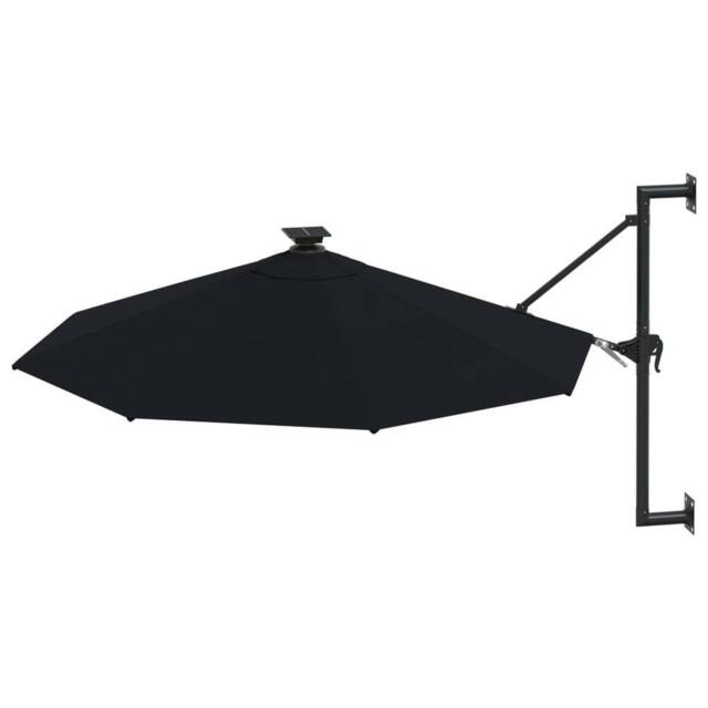 Berkfield Home Elegant Wall-mounted Parasol with LEDs & Metal Pole 300 cm Black - image 1