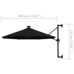 Berkfield Home Elegant Wall-mounted Parasol with LEDs & Metal Pole 300 cm Black - thumbnail 9