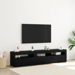 Berkfield Home TV Cabinets 2 pcs with LED Lights Black Oak Engineered Wood - thumbnail 1