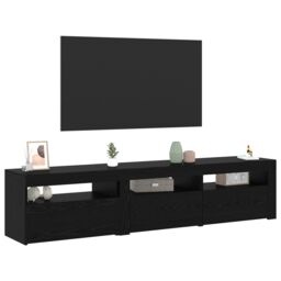 Berkfield Home TV Cabinets 2 pcs with LED Lights Black Oak Engineered Wood - thumbnail 3