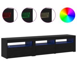 Berkfield Home TV Cabinets 2 pcs with LED Lights Black Oak Engineered Wood - thumbnail 4