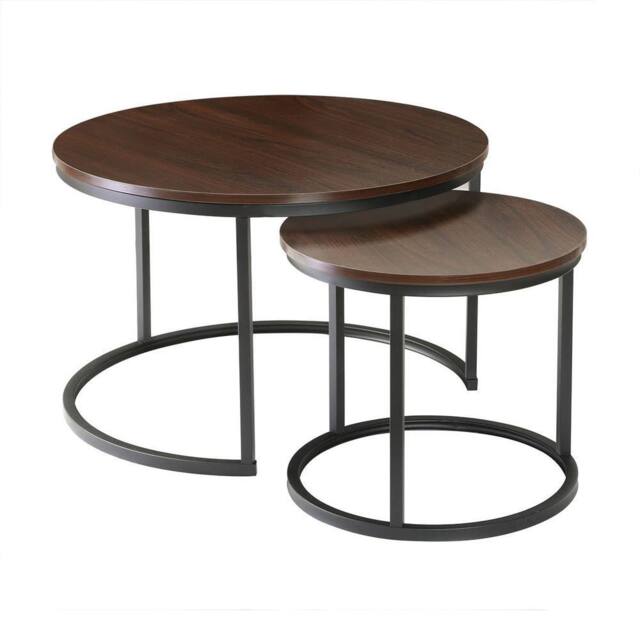 CALICOSY Set Of 2 Round Nesting Coffee Tables, 70 Cm Long - LENNY in Walnut - Size: 2 Person - image 1