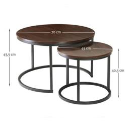 CALICOSY Set Of 2 Round Nesting Coffee Tables, 70 Cm Long - LENNY in Walnut - Size: 2 Person - thumbnail 4