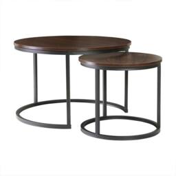 CALICOSY Set Of 2 Round Nesting Coffee Tables, 70 Cm Long - LENNY in Walnut - Size: 2 Person - thumbnail 6