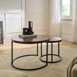 CALICOSY Set Of 2 Round Nesting Coffee Tables, 70 Cm Long - LENNY in Walnut - Size: 2 Person - thumbnail 2