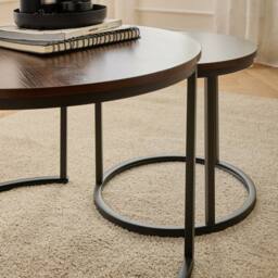 CALICOSY Set Of 2 Round Nesting Coffee Tables, 70 Cm Long - LENNY in Walnut - Size: 2 Person - thumbnail 3