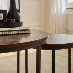 CALICOSY Set Of 2 Round Nesting Coffee Tables, 70 Cm Long - LENNY in Walnut - Size: 2 Person - thumbnail 5