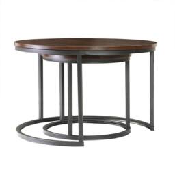 CALICOSY Set Of 2 Round Nesting Coffee Tables, 70 Cm Long - LENNY in Walnut - Size: 2 Person - thumbnail 7