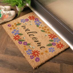 Artsy Mats Welcome Floral Border Coir Doormat (60 x 40cm) in Brown - Size: 40 cm x 60 cm - thumbnail 2