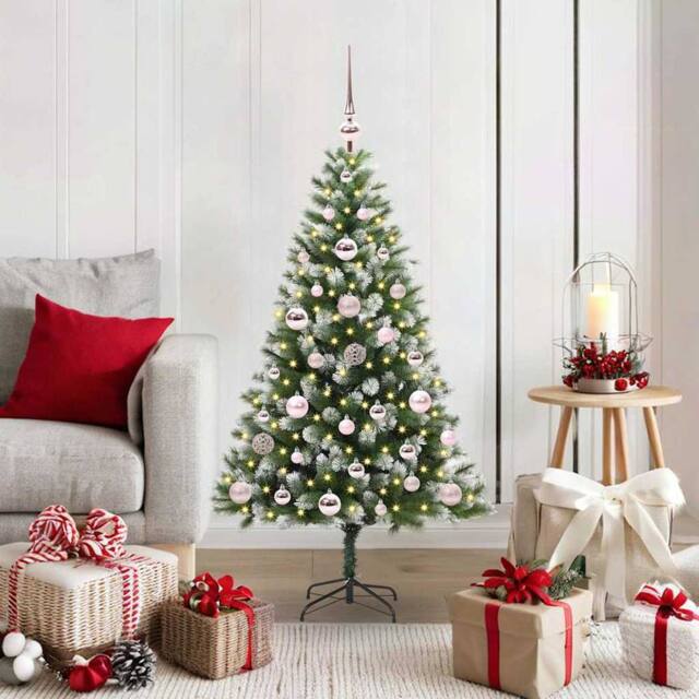 Berkfield Home Artificial Hinged Christmas Tree with Flocked Snow 120 cm in Green - image 1