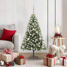 Berkfield Home Artificial Hinged Christmas Tree with Flocked Snow 120 cm in Green - thumbnail 1