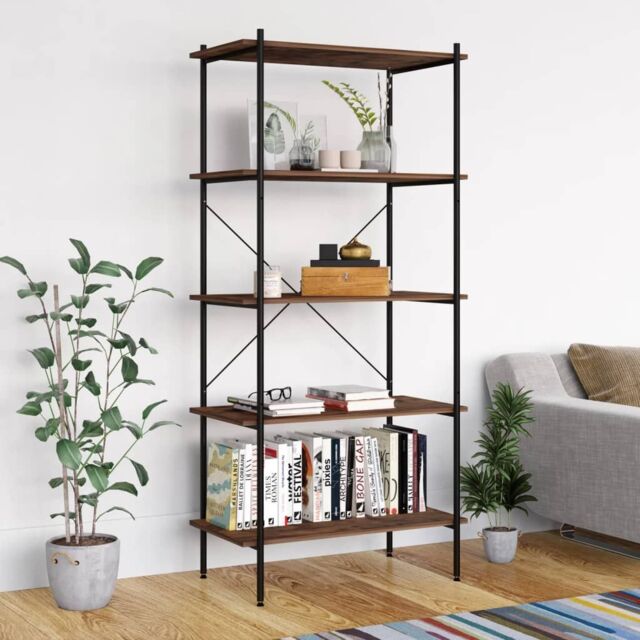 Berkfield Home 5-Tier Shelving Unit Black & Dark Wood 80x40x163 cm - Size: 80 x 40 x 163 cm - image 1