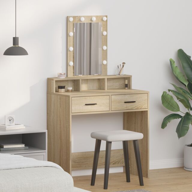Berkfield Home Dressing Table with LED Lights - Sonoma Oak - 79x41x140 cm in Brown - Size: 79 x 41 x 140 cm - image 1