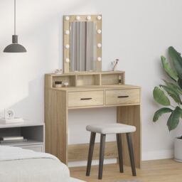 Berkfield Home Dressing Table with LED Lights - Sonoma Oak - 79x41x140 cm in Brown - Size: 79 x 41 x 140 cm - thumbnail 1
