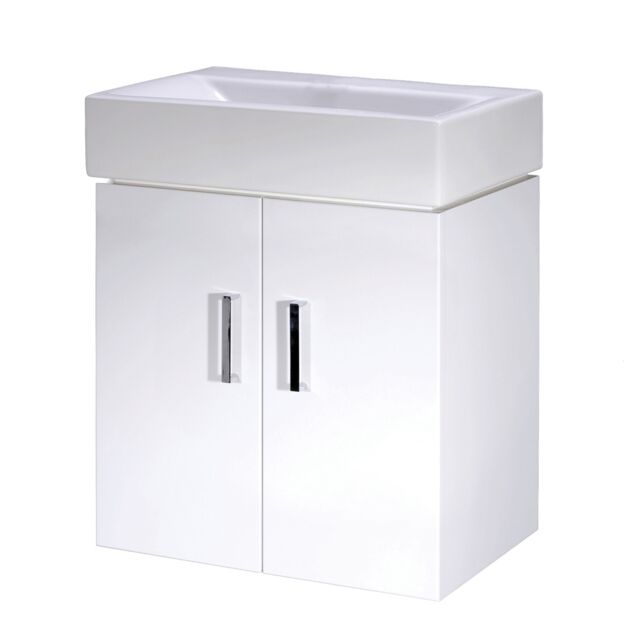 Balterley Wall Hung 2 Door Cloakroom Vanity Basin Unit Gloss White 450mm - image 1