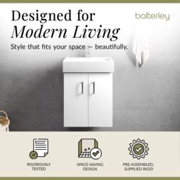 Balterley Wall Hung 2 Door Cloakroom Vanity Basin Unit Gloss White 450mm - thumbnail 2