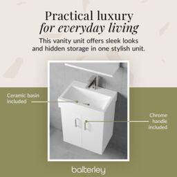 Balterley Wall Hung 2 Door Cloakroom Vanity Basin Unit Gloss White 450mm - thumbnail 7