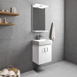 Balterley Wall Hung 2 Door Cloakroom Vanity Basin Unit Gloss White 450mm - thumbnail 4