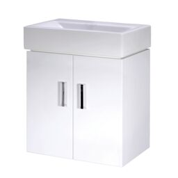 Balterley Wall Hung 2 Door Cloakroom Vanity Basin Unit Gloss White 450mm - thumbnail 1