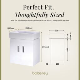 Balterley Wall Hung 2 Door Cloakroom Vanity Basin Unit Gloss White 450mm - thumbnail 5