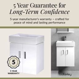 Balterley Wall Hung 2 Door Cloakroom Vanity Basin Unit Gloss White 450mm - thumbnail 6