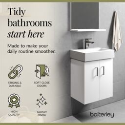 Balterley Wall Hung 2 Door Cloakroom Vanity Basin Unit Gloss White 450mm - thumbnail 3