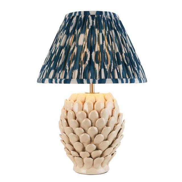 Netlighting Layered Leaf Ivory Table Lamp Blue Fabric Ikat Shade 30cm B22 in Beige - image 1