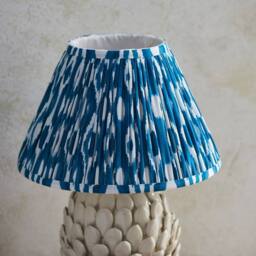 Netlighting Layered Leaf Ivory Table Lamp Blue Fabric Ikat Shade 30cm B22 in Beige - thumbnail 4