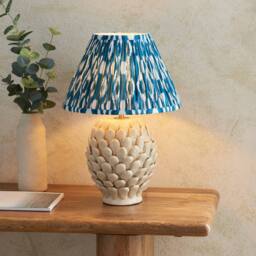Netlighting Layered Leaf Ivory Table Lamp Blue Fabric Ikat Shade 30cm B22 in Beige - thumbnail 2