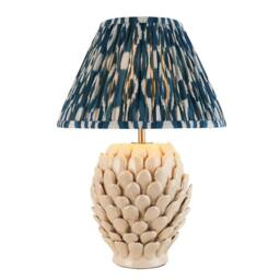 Netlighting Layered Leaf Ivory Table Lamp Blue Fabric Ikat Shade 30cm B22 in Beige