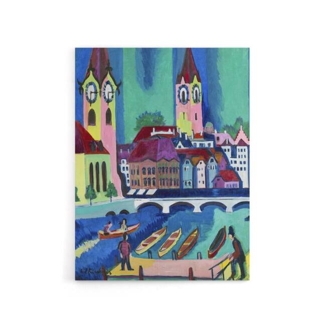 "Artery8 Zurich Colourful Cityscape Kirchner Canvas Wall Art Print - Size: W18"" x H24""" - image 1