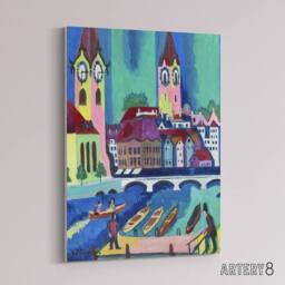 "Artery8 Zurich Colourful Cityscape Kirchner Canvas Wall Art Print - Size: W18"" x H24""" - thumbnail 2