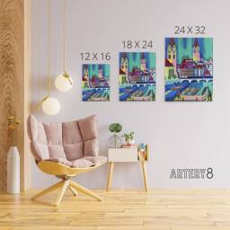 "Artery8 Zurich Colourful Cityscape Kirchner Canvas Wall Art Print - Size: W18"" x H24""" - thumbnail 4
