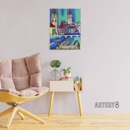 "Artery8 Zurich Colourful Cityscape Kirchner Canvas Wall Art Print - Size: W18"" x H24""" - thumbnail 3
