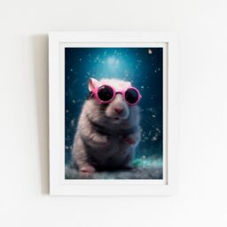 "Warren Reed - Designer Splashart DoorMouse with Pink Glasses Framed Art Print in White - Size: W16"" x H24""" - thumbnail 2