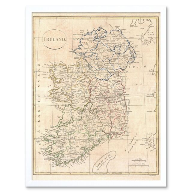 "Artery8 1799 Clement Cruttwell Map Ireland Vintage 12x16"" Framed Art Print in White - Size: W12"" x H16""" - image 1