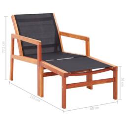 Berkfield Home Durable Garden Chair with Footrest Solid Eucalyptus Wood & Textilene in Black - thumbnail 8
