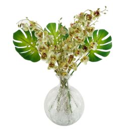 Leaf Clear Fern Print Glass Bottle Vase 26cm in White - thumbnail 3