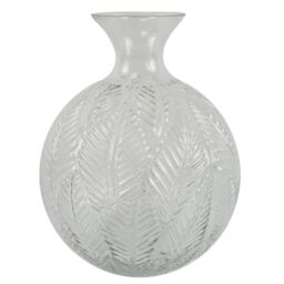Leaf Clear Fern Print Glass Bottle Vase 26cm in White