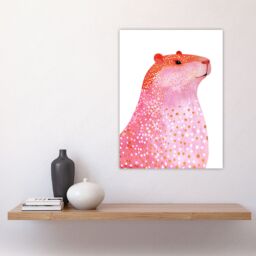 "Artery8 Cute Pink Capybara White Gold Polka Dot Fur Coat Wall Art Print - Size: W24"" x H32""" - thumbnail 4