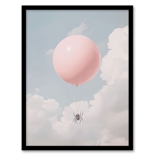"Artery8 Spider Travel Floating in Sky with a Pink Balloon Framed Art Print - Size: W12"" x H16""" - image 1