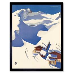 "Artery8 Travel Winter Sport Snow Ski Chalet Alps Austria Framed Wall Art Print in Blue - Size: W12"" x H16""" - thumbnail 1