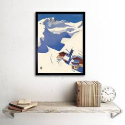 "Artery8 Travel Winter Sport Snow Ski Chalet Alps Austria Framed Wall Art Print in Blue - Size: W12"" x H16""" - thumbnail 2
