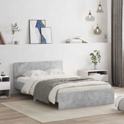 Berkfield Home Bed Frame with Headboard & LED Concrete Grey 140x190 cm - thumbnail 4