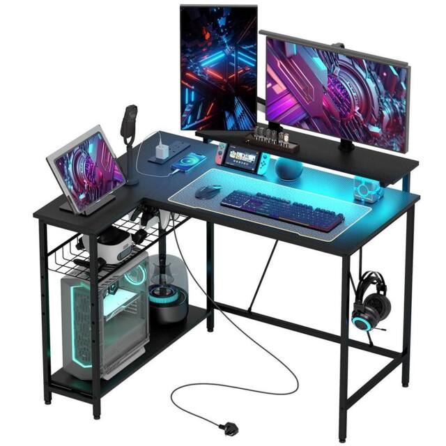 VOGREX L Shaped Desk with LED Lights Reversible Corner in Black - image 1