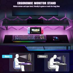 VOGREX L Shaped Desk with LED Lights Reversible Corner in Black - thumbnail 4