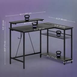 VOGREX L Shaped Desk with LED Lights Reversible Corner in Black - thumbnail 2