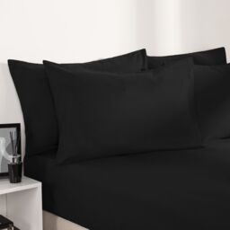 OHS Plain Dyed Duvet Cover Cover with Pillowcase Set in Black - Size: Single - thumbnail 5