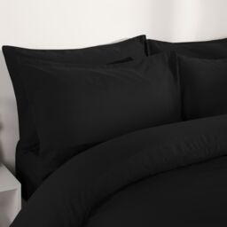 OHS Plain Dyed Duvet Cover Cover with Pillowcase Set in Black - Size: Single - thumbnail 4